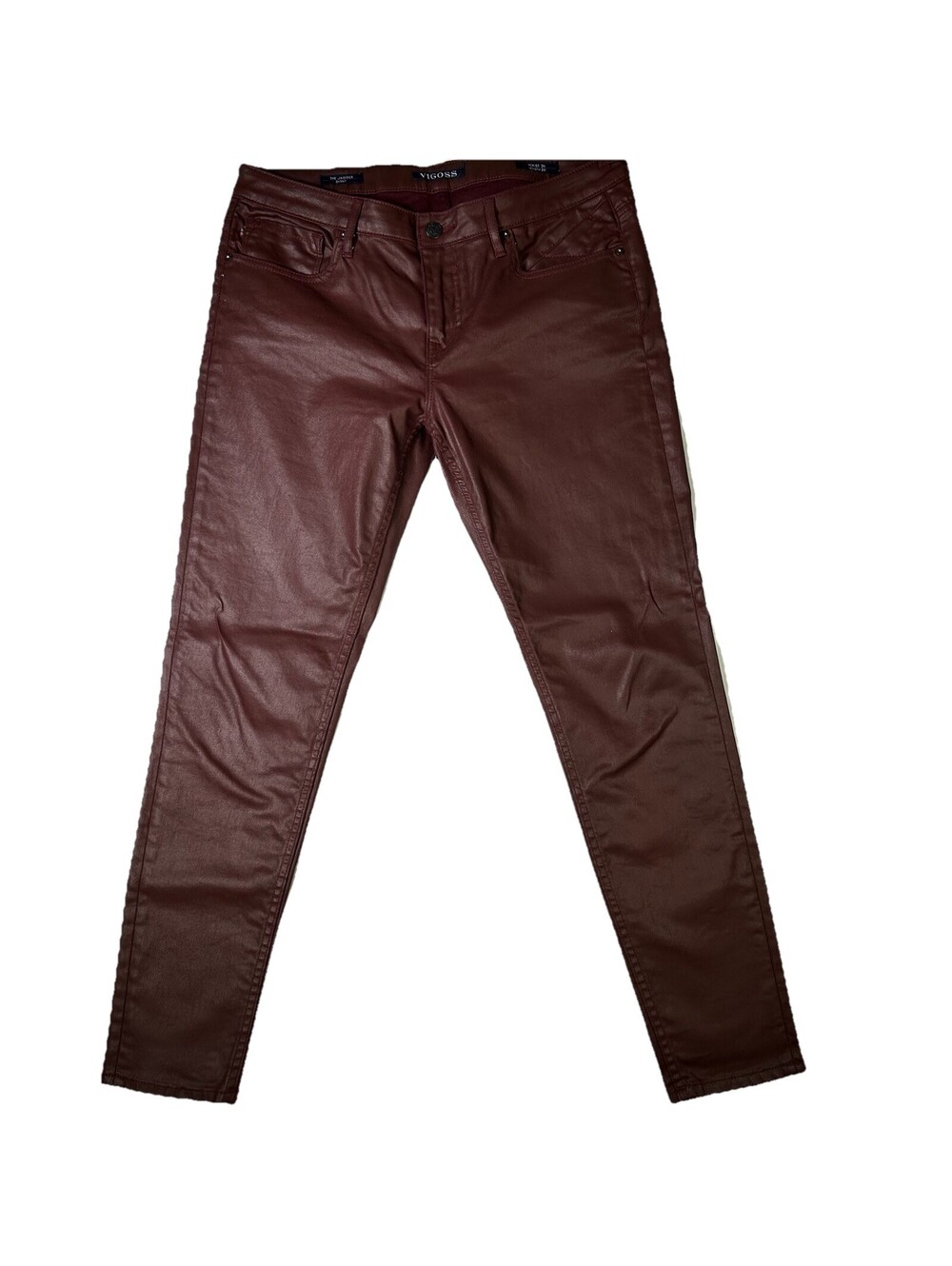 Vigoss Jeans Womans 31x29 Rust Red The Jagger Super Skinny Coated Cotton Stretch